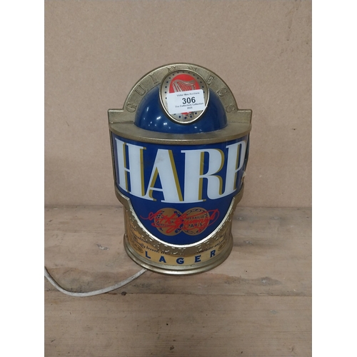 306 - Harp Lager light up counter font. {25 cm H x 18 cm W x 10 cm D}.