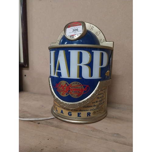 306 - Harp Lager light up counter font. {25 cm H x 18 cm W x 10 cm D}.