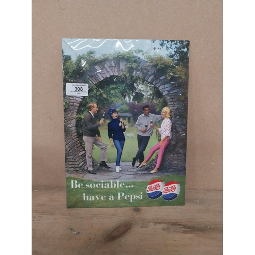 308 - Be Sociable and Have A Pepsi celluloid advertising showcard {31 cm H x 22 cm W}.