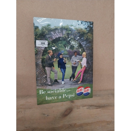 308 - Be Sociable and Have A Pepsi celluloid advertising showcard {31 cm H x 22 cm W}.