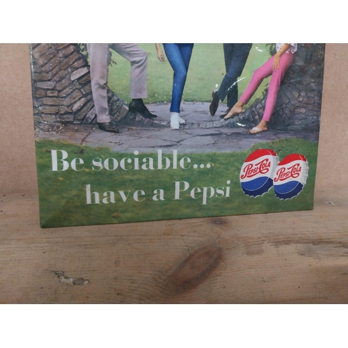 308 - Be Sociable and Have A Pepsi celluloid advertising showcard {31 cm H x 22 cm W}.