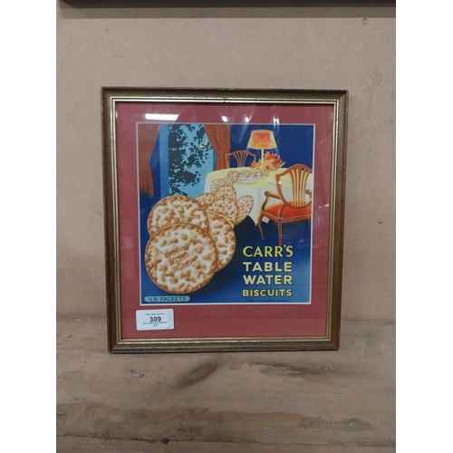 309 - Carr's Table Water Biscuits framed advertising showcard. { 39 cm H x 22 cm W}.