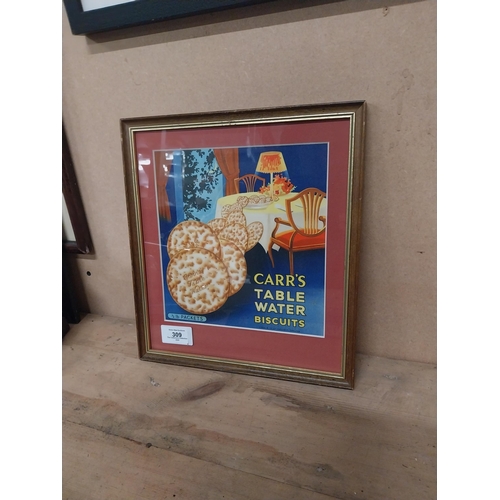 309 - Carr's Table Water Biscuits framed advertising showcard. { 39 cm H x 22 cm W}.