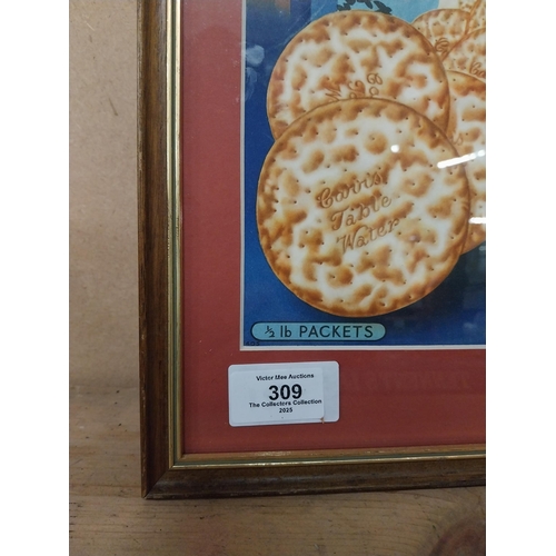 309 - Carr's Table Water Biscuits framed advertising showcard. { 39 cm H x 22 cm W}.