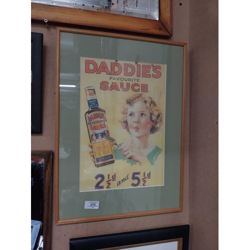 312 - Daddie's Favourite Sauce framed showcard. {51 cm H x 38 cm W}.