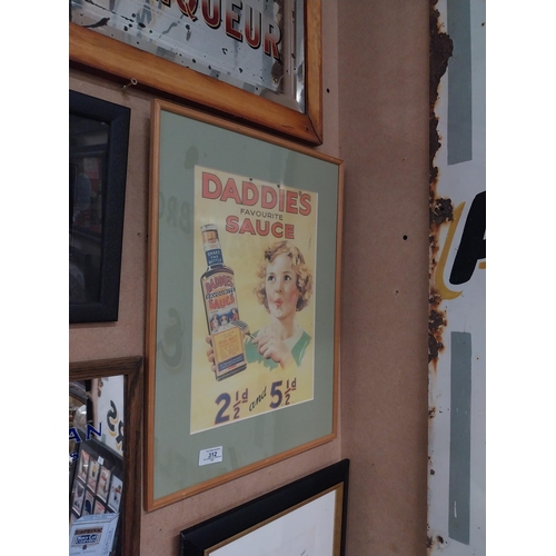 312 - Daddie's Favourite Sauce framed showcard. {51 cm H x 38 cm W}.