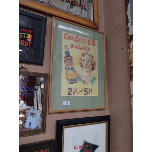 312 - Daddie's Favourite Sauce framed showcard. {51 cm H x 38 cm W}.