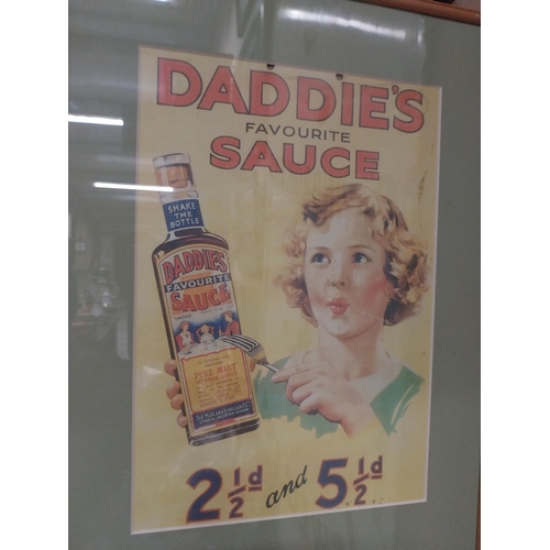 312 - Daddie's Favourite Sauce framed showcard. {51 cm H x 38 cm W}.