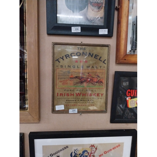 315 - The Tyrconnell Single Malt framed advertising print. {32 cm H x 26 cm W}.