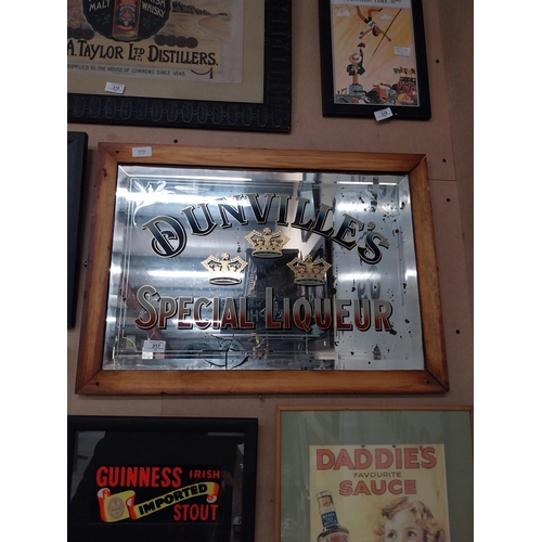 317 - Early 1900's Dunville's Three Crown Special Liqueur framed advertising mirror. {50 cm H x 69 cm W}