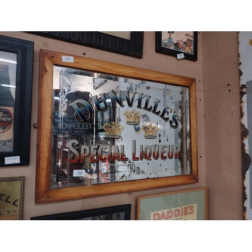 317 - Early 1900's Dunville's Three Crown Special Liqueur framed advertising mirror. {50 cm H x 69 cm W}