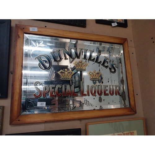 317 - Early 1900's Dunville's Three Crown Special Liqueur framed advertising mirror. {50 cm H x 69 cm W}