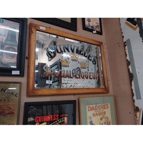 317 - Early 1900's Dunville's Three Crown Special Liqueur framed advertising mirror. {50 cm H x 69 cm W}