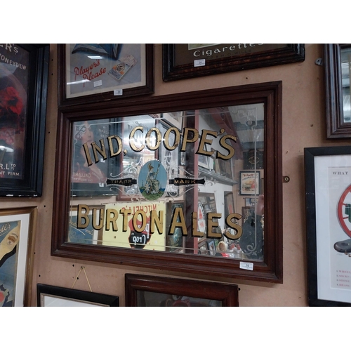 32 - Early 20th C. Ind Coope's Burtons Ales framed advertising mirror. {59 cm H x 86 cm W}.