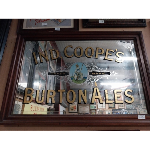 32 - Early 20th C. Ind Coope's Burtons Ales framed advertising mirror. {59 cm H x 86 cm W}.