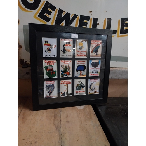 321 - Set of twelve Guinness advertising celluloids in wooden frame. {48 cm H x 49 cm W}.