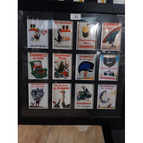 321 - Set of twelve Guinness advertising celluloids in wooden frame. {48 cm H x 49 cm W}.