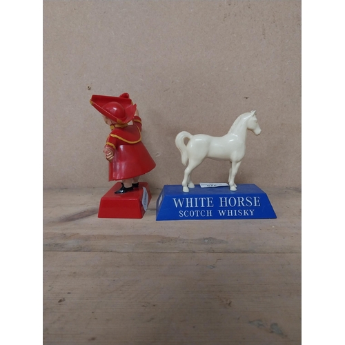 325 - White Horse Scotch Whiskey advertising figure  and Town Crier figure.{15 cm H x 8 cm Dia.] and {15 c... 