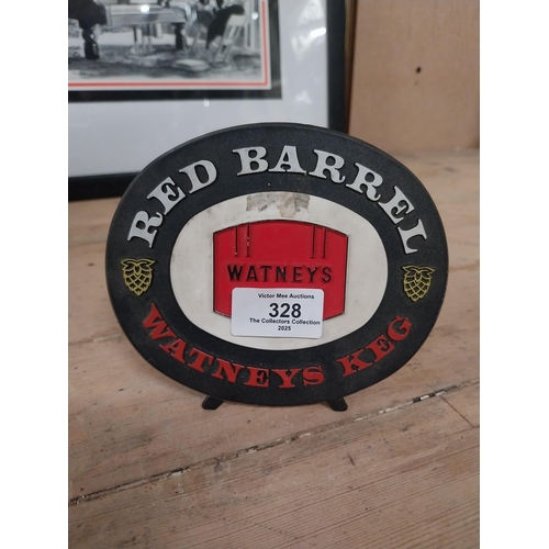 328 - Two persex shelf signs � Watneys Keg and Pony Ale. {12 cm H x 15 cm W} and {15 cm H x 13 cm W.