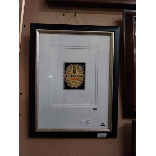 33 - Guinness Framed Stamp By Martin Allen. {46 cm H x 37 cm W}.