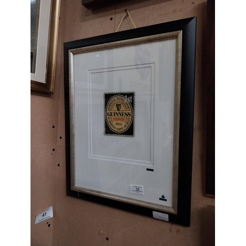 33 - Guinness Framed Stamp By Martin Allen. {46 cm H x 37 cm W}.