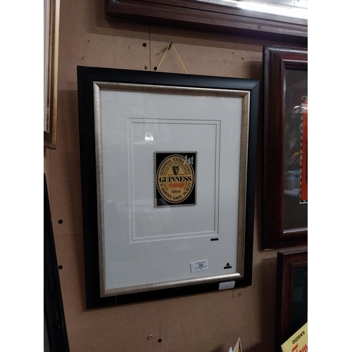 33 - Guinness Framed Stamp By Martin Allen. {46 cm H x 37 cm W}.