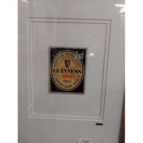 33 - Guinness Framed Stamp By Martin Allen. {46 cm H x 37 cm W}.