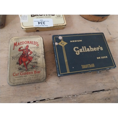 334 - Eight tin plate tobacco advertising tins � Gallaher�s etc.