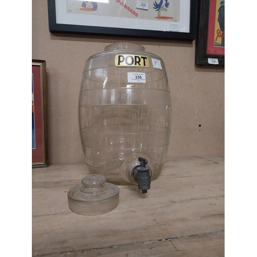 336 - Port glass dispenser { 26cm H X 23cm Dia }.