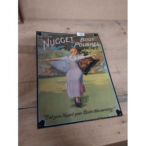 338 - Nugget Boot Polish tin plate advertising sign. {42 cm H x 30 cm W}.