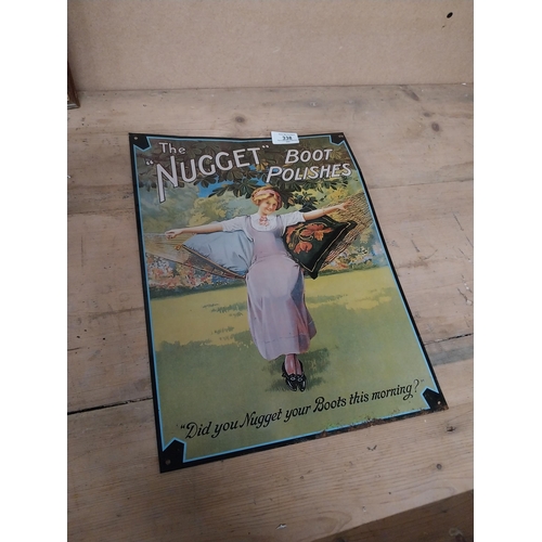 338 - Nugget Boot Polish tin plate advertising sign. {42 cm H x 30 cm W}.