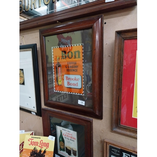 34 - Framed Brooke Bond Bon Coffee and Chicory Essence showcard. {46 cm H x 39 cm W}.