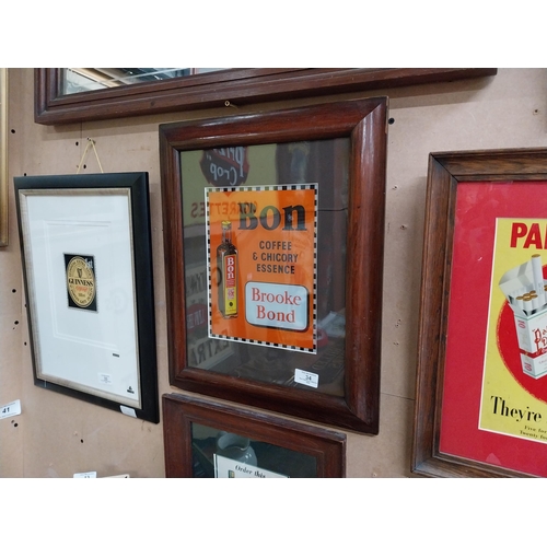 34 - Framed Brooke Bond Bon Coffee and Chicory Essence showcard. {46 cm H x 39 cm W}.