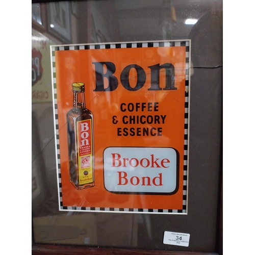 34 - Framed Brooke Bond Bon Coffee and Chicory Essence showcard. {46 cm H x 39 cm W}.