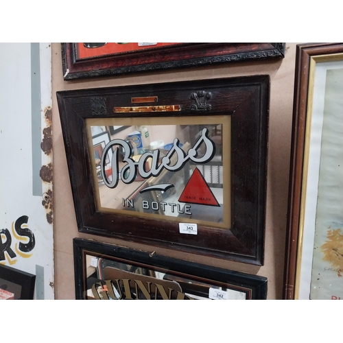 343 - Bass in Bottle original framed advertising mirror. ( 34 cm H x 44 cm W).