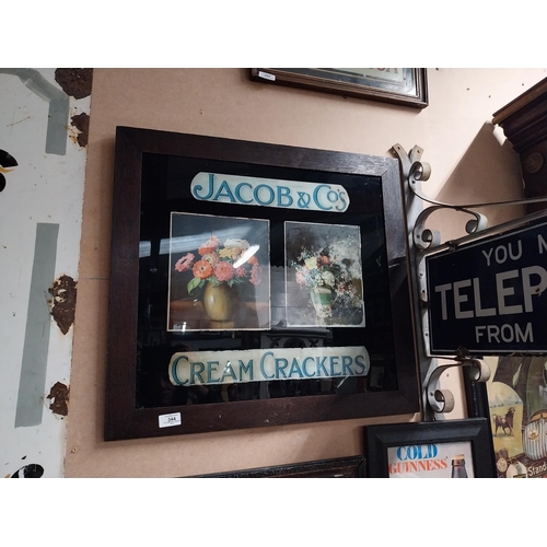 344 - 1930's Jacob and Co's Cream crackers reverse painted glass advertising sign in original wooden frame... 