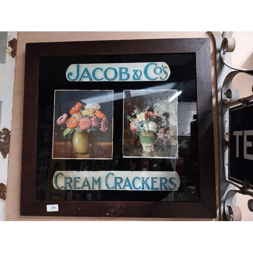 344 - 1930's Jacob and Co's Cream crackers reverse painted glass advertising sign in original wooden frame... 