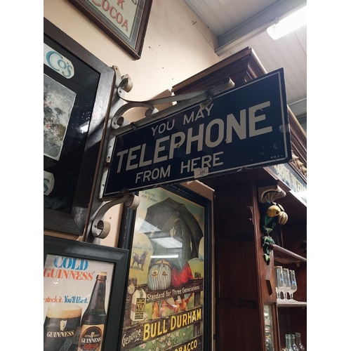 345 - You may telephone from here enamel double sided hanging sign with original bracket. {72 cm H x 58 cm... 