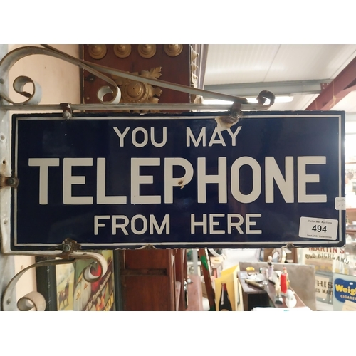 345 - You may telephone from here enamel double sided hanging sign with original bracket. {72 cm H x 58 cm... 