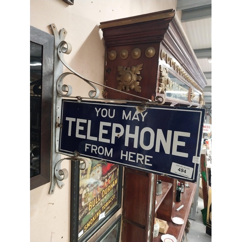 345 - You may telephone from here enamel double sided hanging sign with original bracket. {72 cm H x 58 cm... 