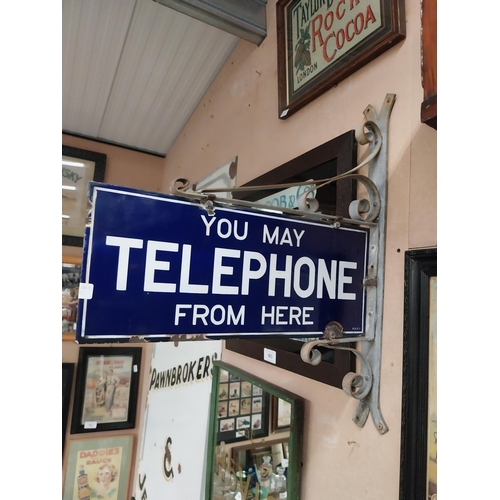 345 - You may telephone from here enamel double sided hanging sign with original bracket. {72 cm H x 58 cm... 