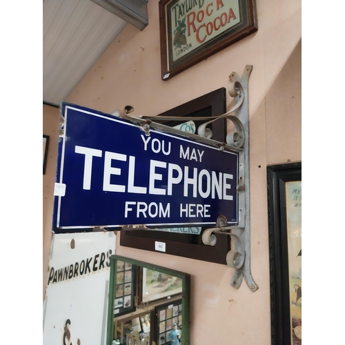 345 - You may telephone from here enamel double sided hanging sign with original bracket. {72 cm H x 58 cm... 