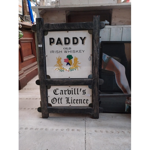 351 - Paddy Old Irish Whiskey Carville's Off Licence mounted in frame. [103 cm H x 73 cm W}.