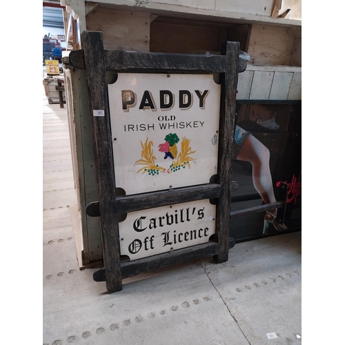 351 - Paddy Old Irish Whiskey Carville's Off Licence mounted in frame. [103 cm H x 73 cm W}.