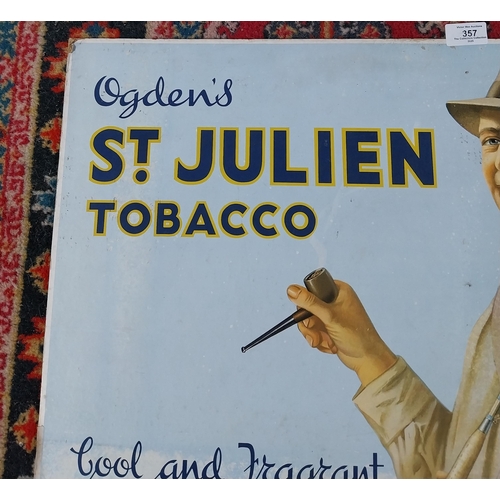 357 - Ogden's St Julien Tobacco Cool and Fragrant cardboard showcard. {48 cm H x 58 cm W}.