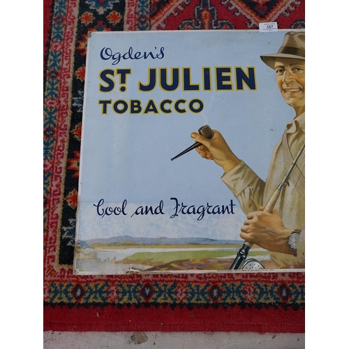 357 - Ogden's St Julien Tobacco Cool and Fragrant cardboard showcard. {48 cm H x 58 cm W}.