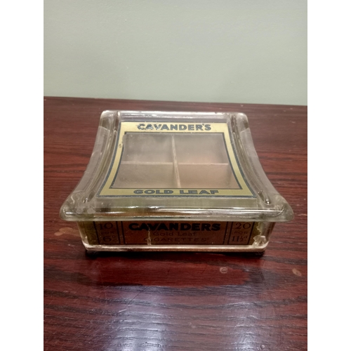 359 - Cavanders Gold Leaf cigarettes glass change tray with dividers.  H 9cm x W 23cm x D 22cm . NOT AVAIL... 