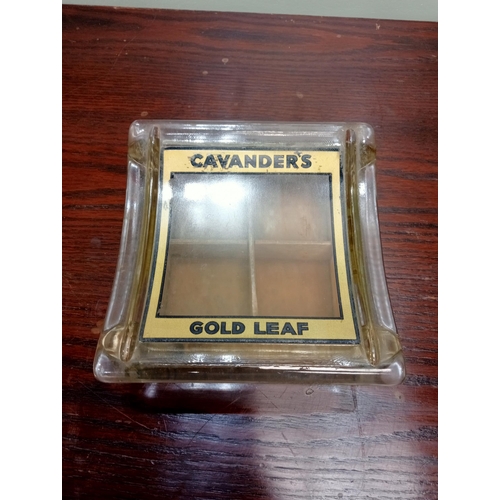 359 - Cavanders Gold Leaf cigarettes glass change tray with dividers.  H 9cm x W 23cm x D 22cm . NOT AVAIL... 