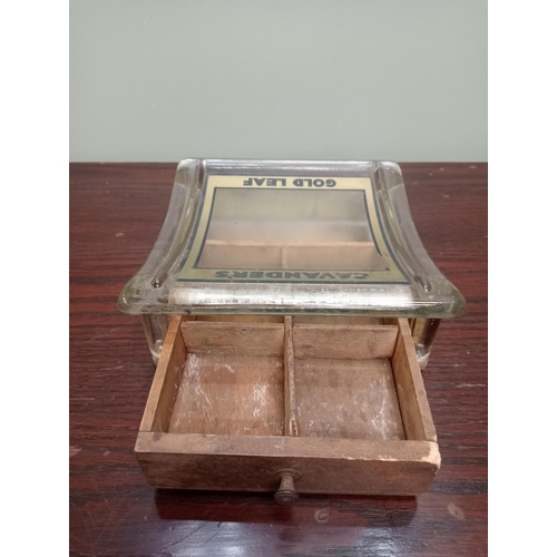 359 - Cavanders Gold Leaf cigarettes glass change tray with dividers.  H 9cm x W 23cm x D 22cm . NOT AVAIL... 