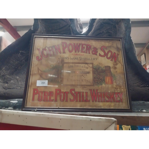 365 - John Powers and Son Pure Pot Still Whiskey framed print. {30 cm H x 37 cm W}.